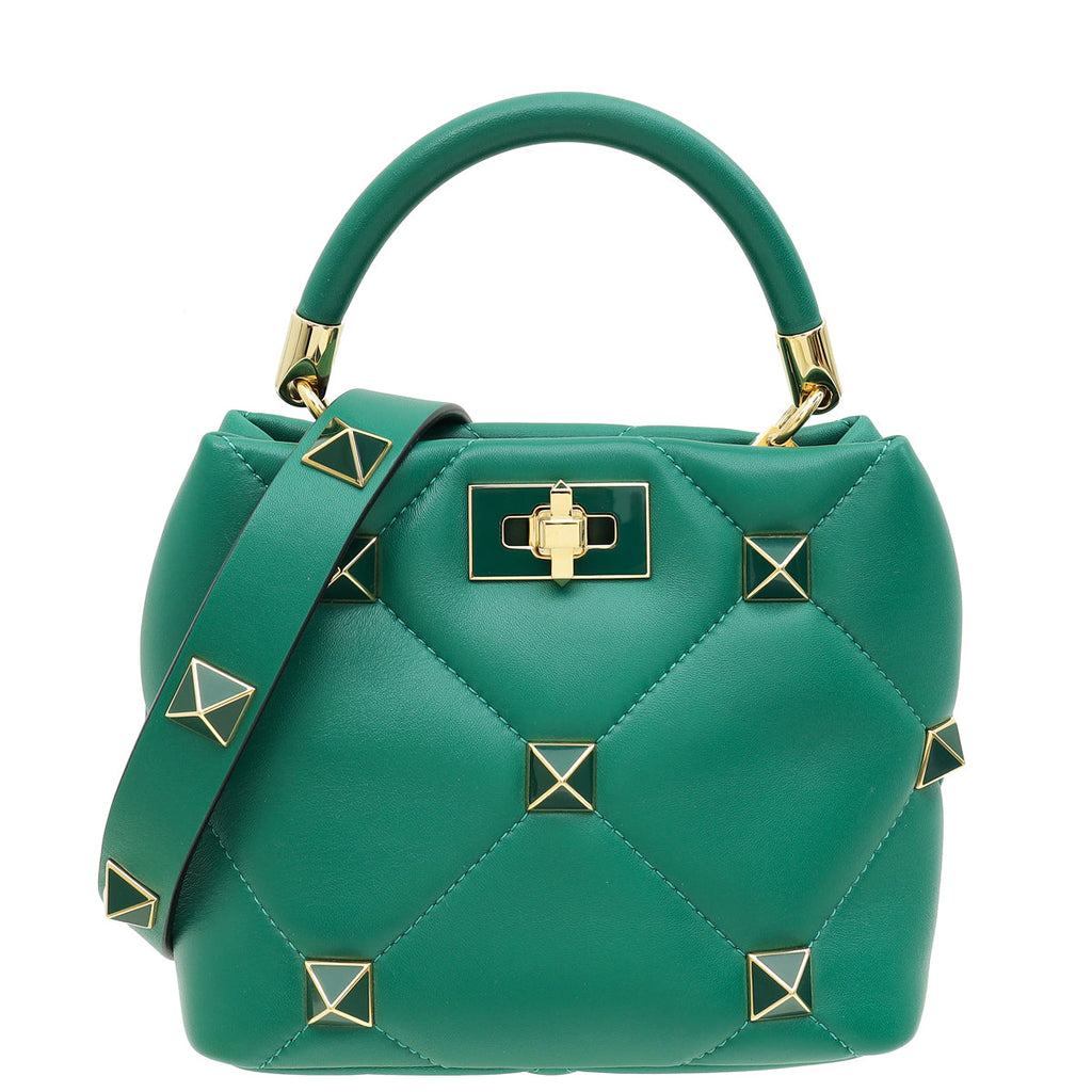 Valentino Jungle Green Roman Stud Top Handle Bag