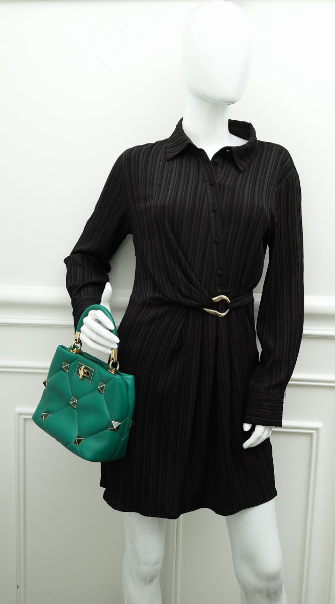 Valentino Jungle Green Roman Stud Top Handle Bag