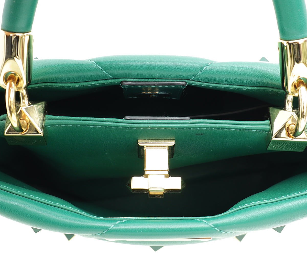 Valentino Jungle Green Roman Stud Top Handle Bag