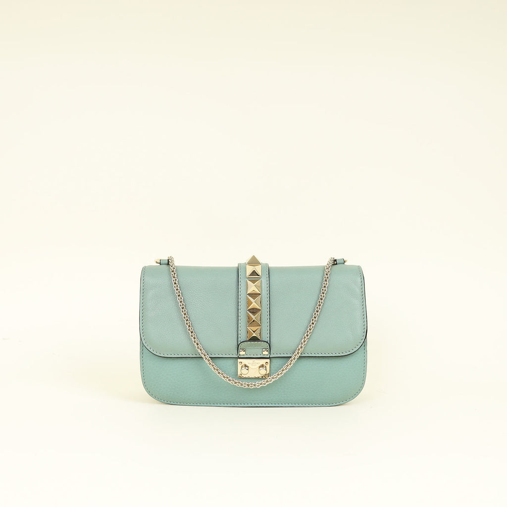Valentino Dark Mint Green Glam Lock Rockstud Medium Flap Bag