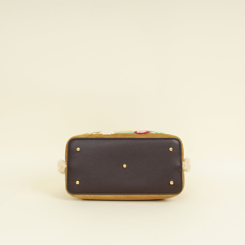 Valentino Chocolate Olive VLogo Signature Small Fur Shopping Bag