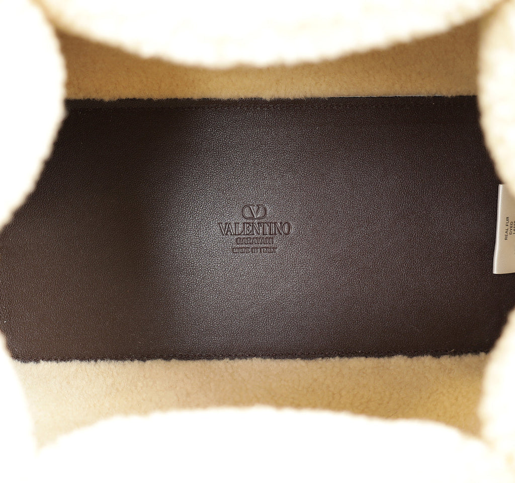 Valentino Chocolate Olive VLogo Signature Small Fur Shopping Bag