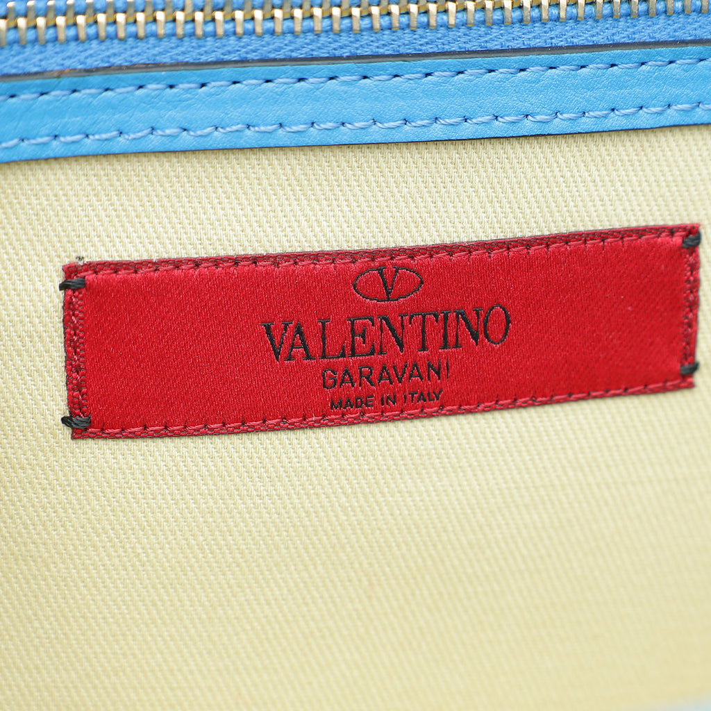Valentino Sky Blue Rockstud Glam Lock Medium Shoulder Bag
