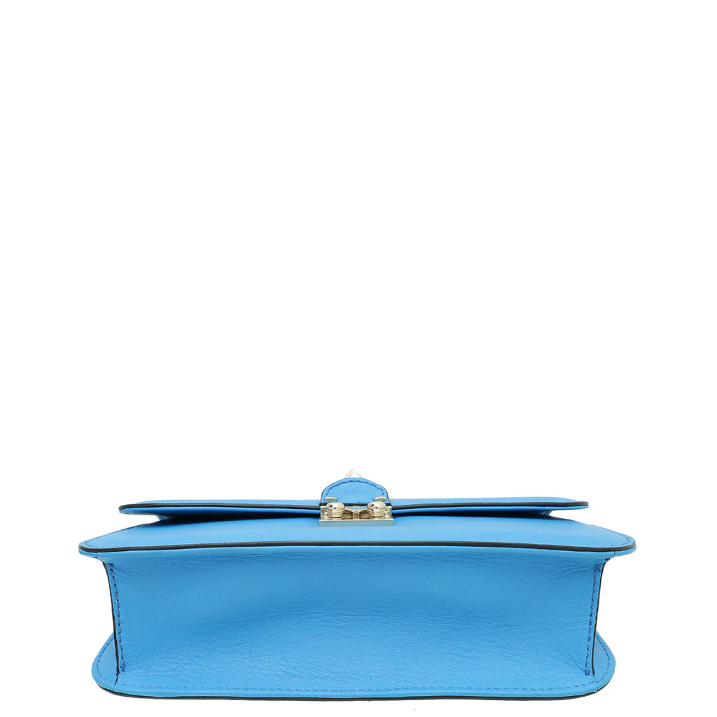 Valentino Sky Blue Rockstud Glam Lock Medium Shoulder Bag