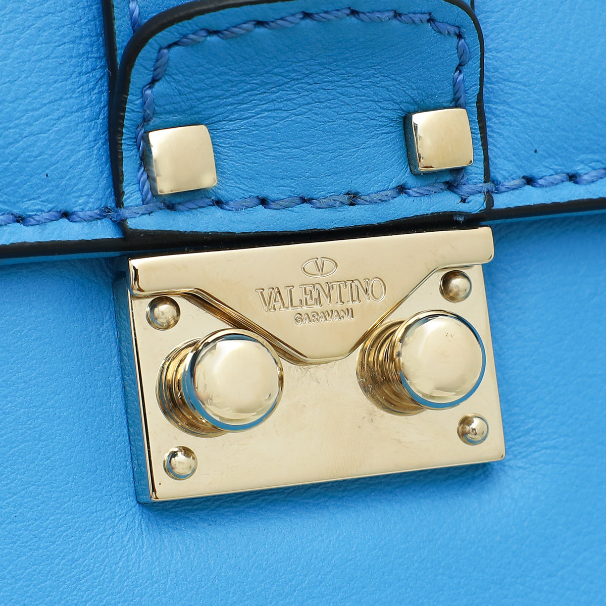 Valentino Sky Blue Rockstud Glam Lock Medium Shoulder Bag