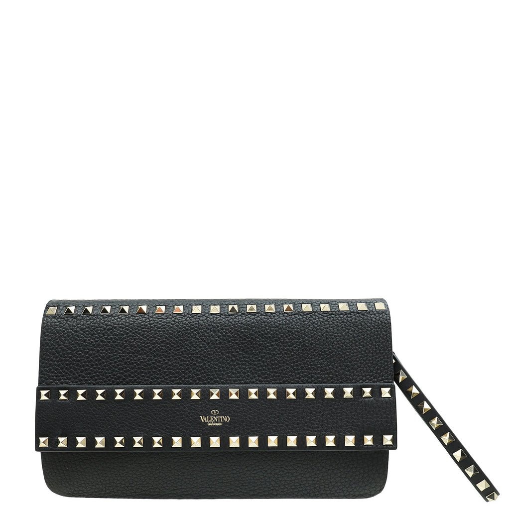 Valentino Black Rockstud Wristlet Clutch