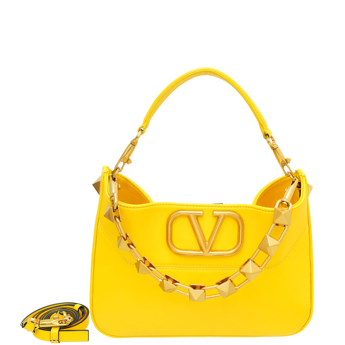 Valentino Yellow Vlogo Roman Stud Hobo Small Bag