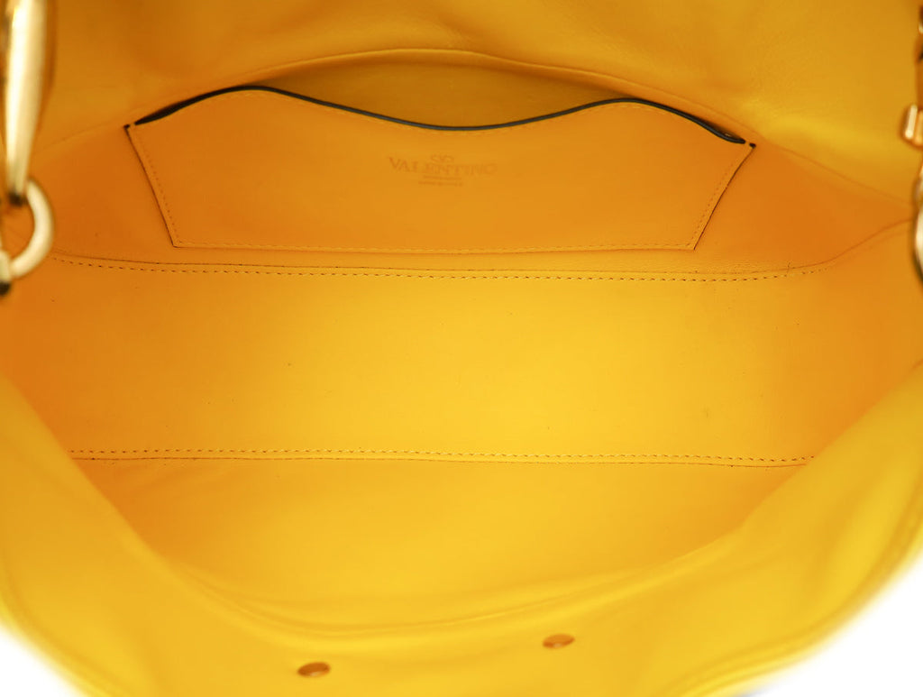 Valentino Yellow Vlogo Roman Stud Hobo Small Bag