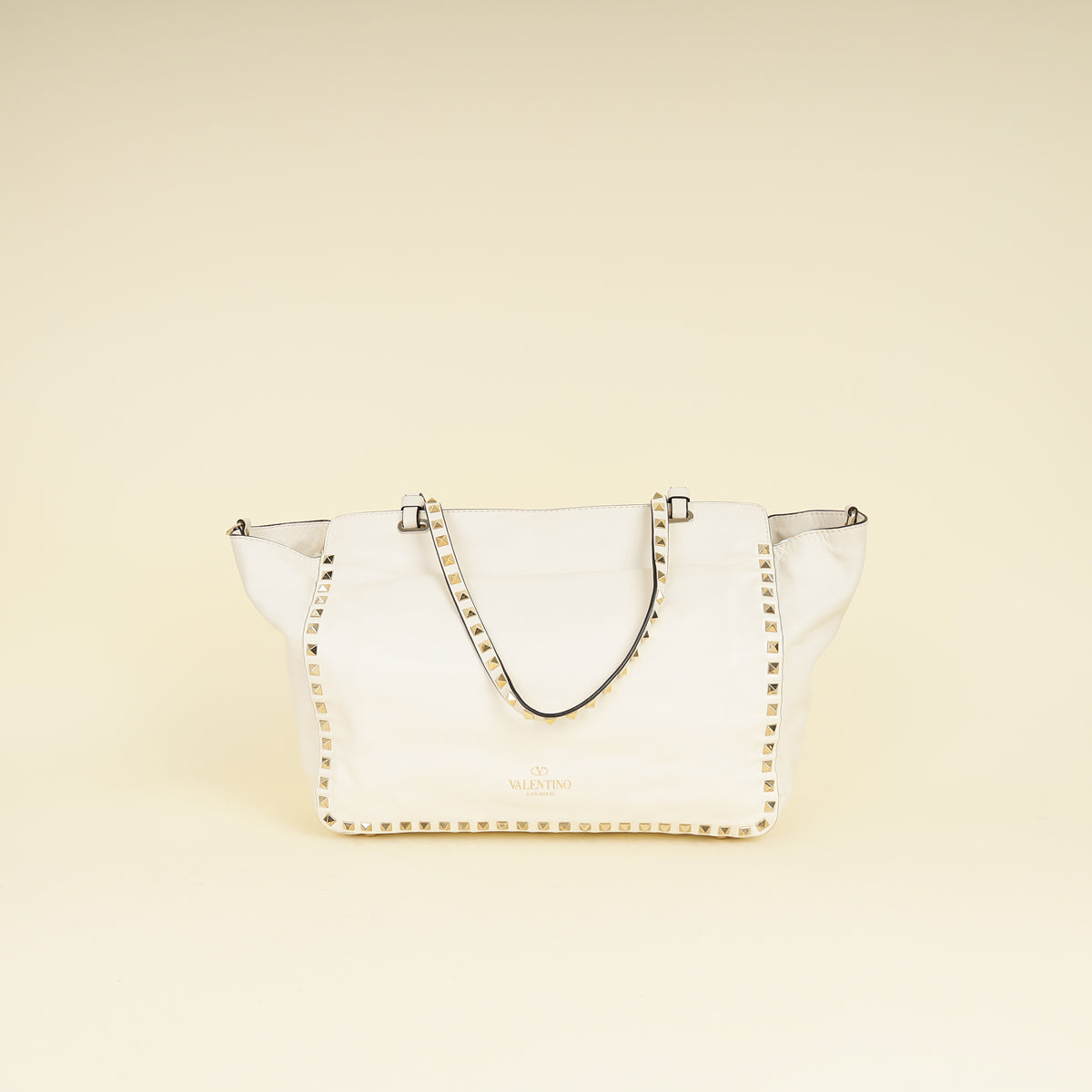 Valentino White Vitello Rockstud Tote Medium Bag