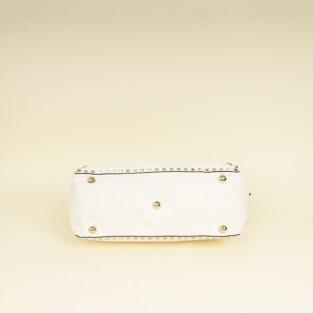 Valentino White Vitello Rockstud Tote Medium Bag