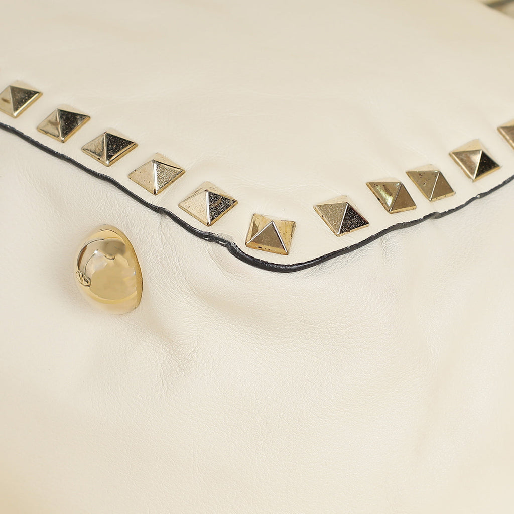 Valentino White Vitello Rockstud Tote Medium Bag