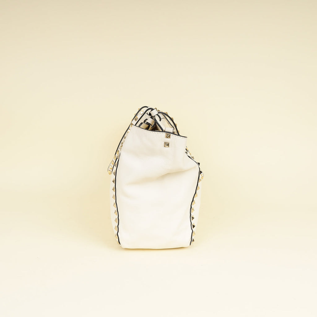 Valentino White Vitello Rockstud Tote Medium Bag