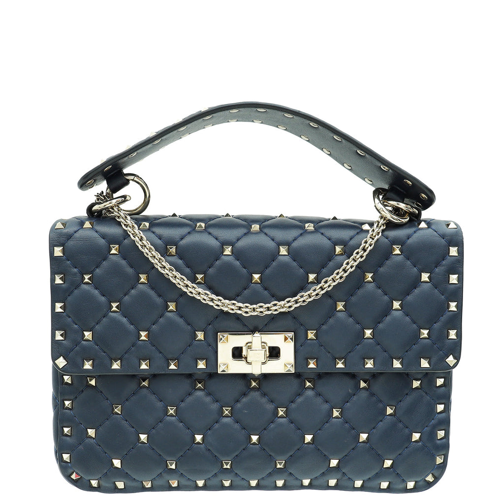 Valentino Navy Blue Rockstud Spike Flap Chain Medium Bag