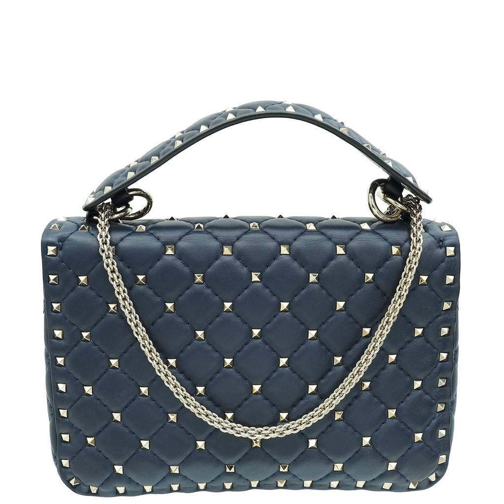 Valentino Navy Blue Rockstud Spike Flap Chain Medium Bag