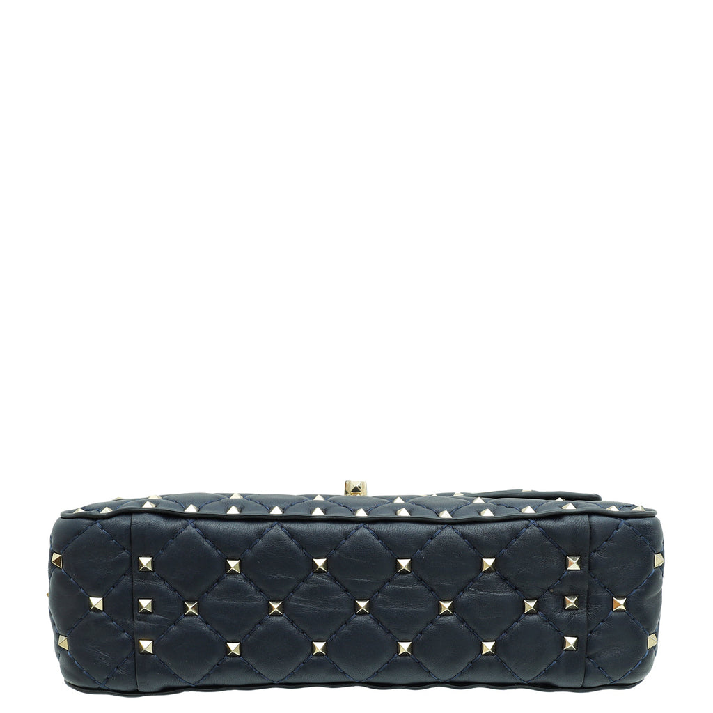 Valentino Navy Blue Rockstud Spike Flap Chain Medium Bag