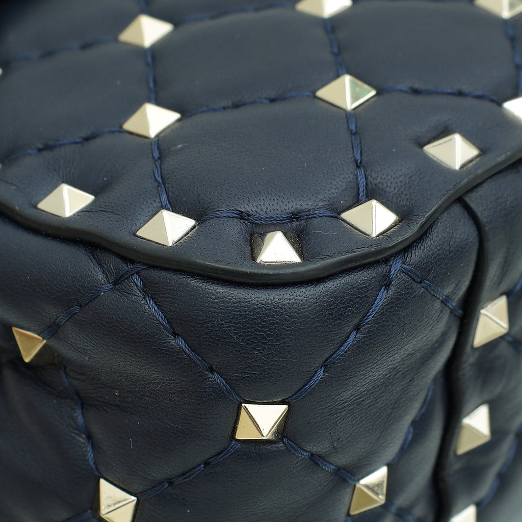 Valentino Navy Blue Rockstud Spike Flap Chain Medium Bag