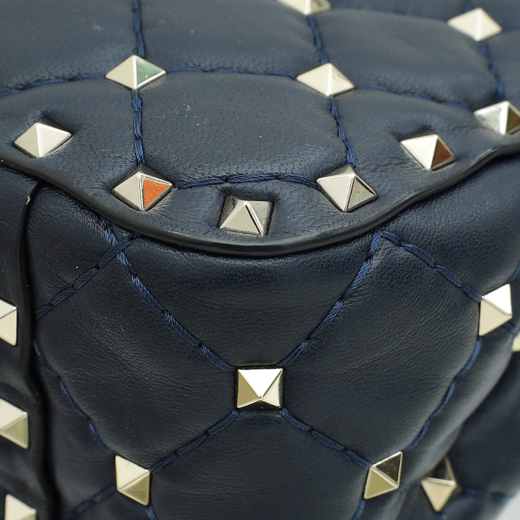 Valentino Navy Blue Rockstud Spike Flap Chain Medium Bag