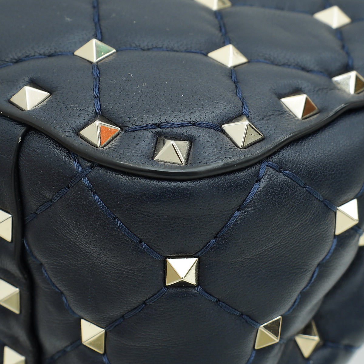 Valentino Navy Blue Rockstud Spike Flap Chain Medium Bag