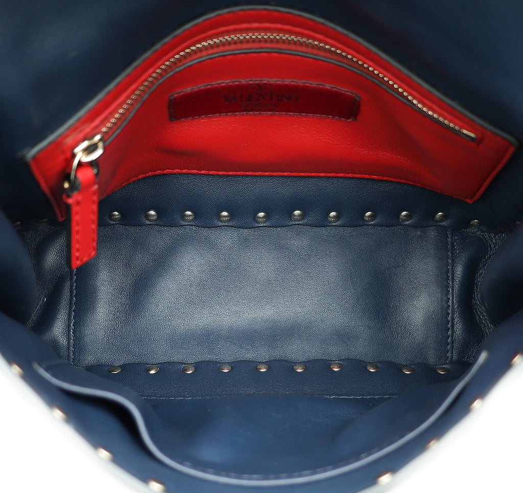 Valentino Navy Blue Rockstud Spike Flap Chain Medium Bag