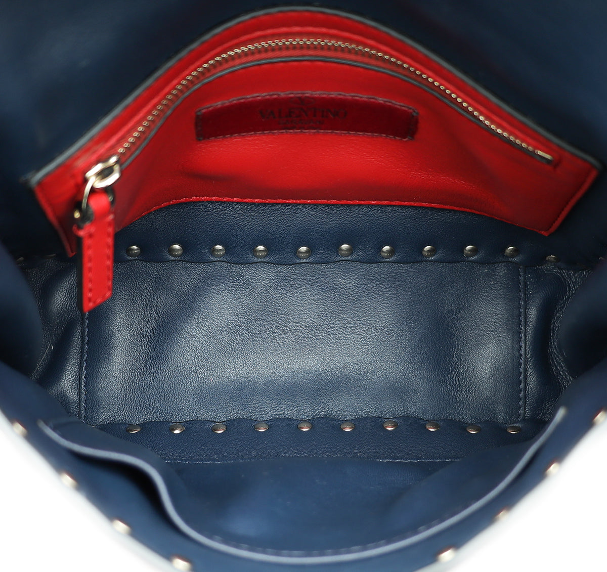 Valentino Navy Blue Rockstud Spike Flap Chain Medium Bag