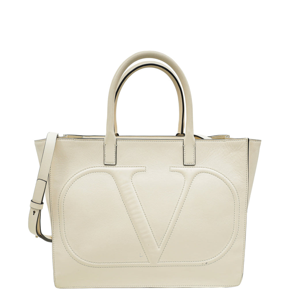Valentino Light Cream VLogo Walk Tote Bag