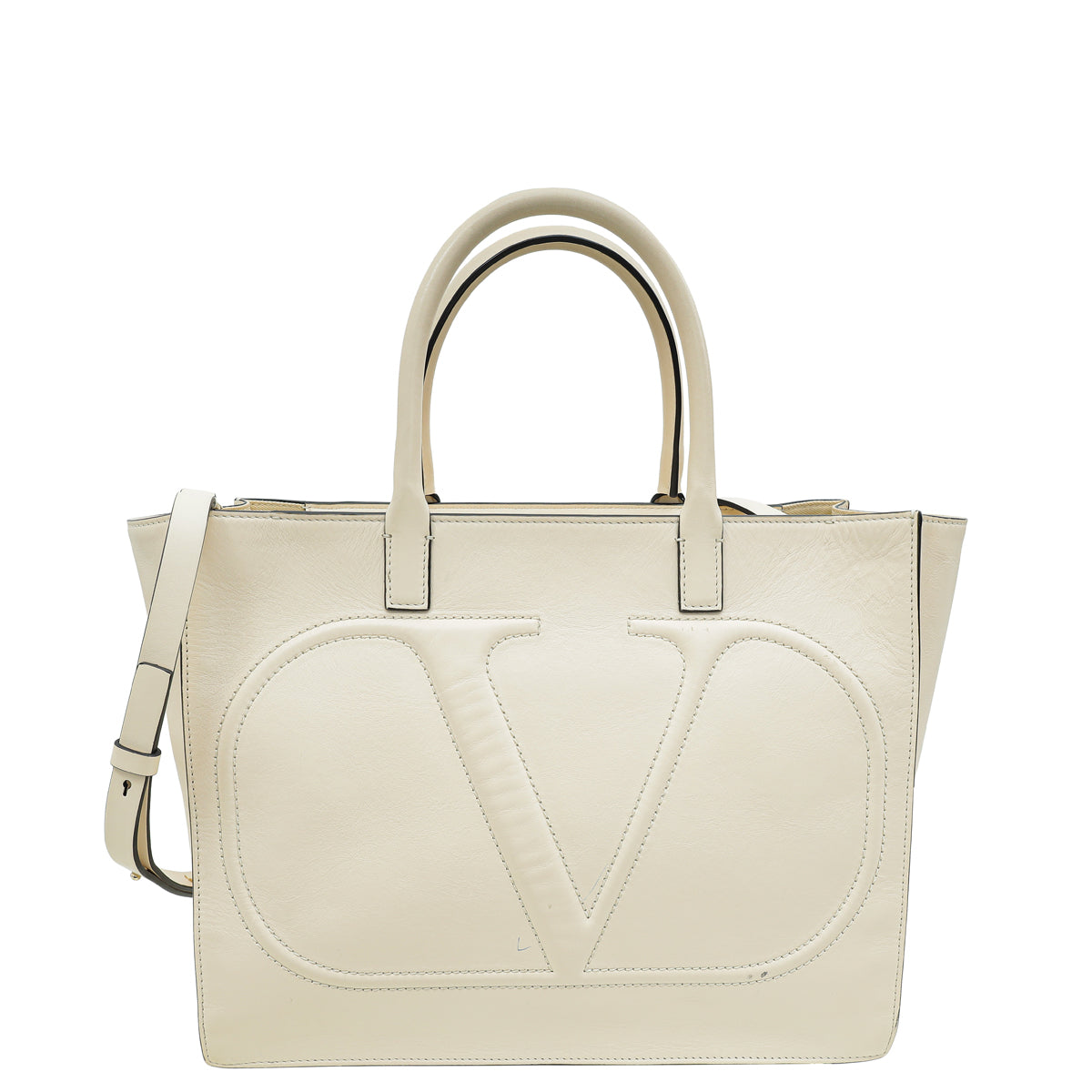 Valentino Light Cream VLogo Walk Tote Bag