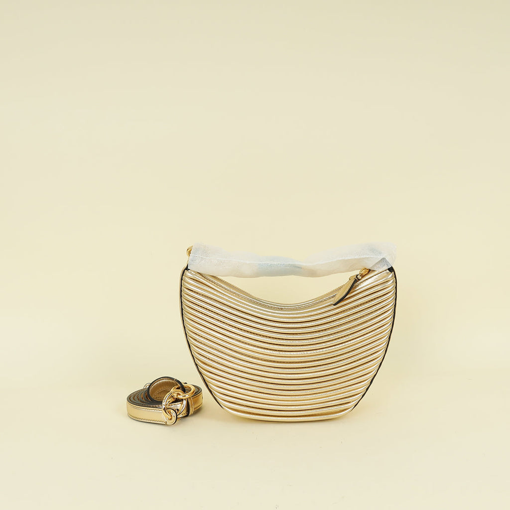 Valentino Metallic Gold Mini VLogo Moon Hobo Bag