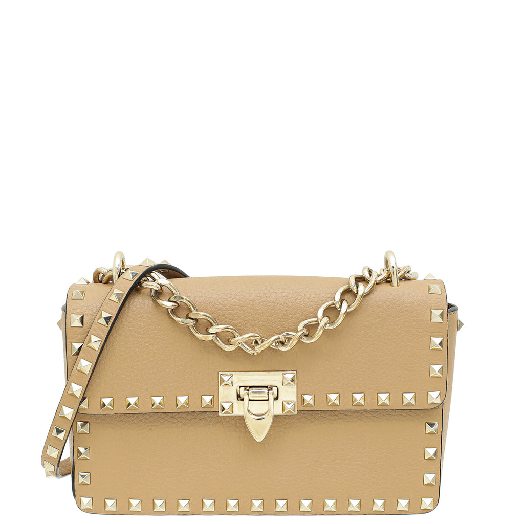 Valentino Beige Rockstud Flip Lock Flap Bag