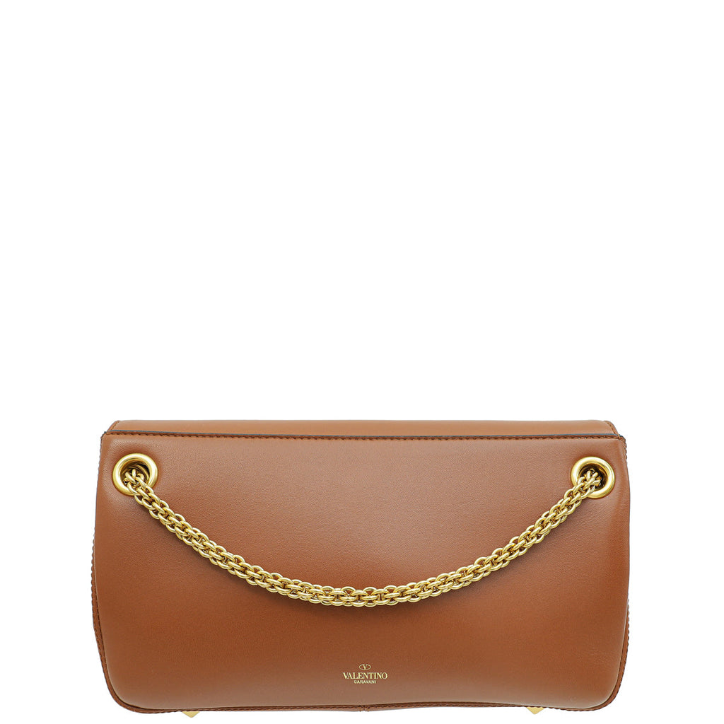 Valentino Brown Stud Sign Shoulder Bag