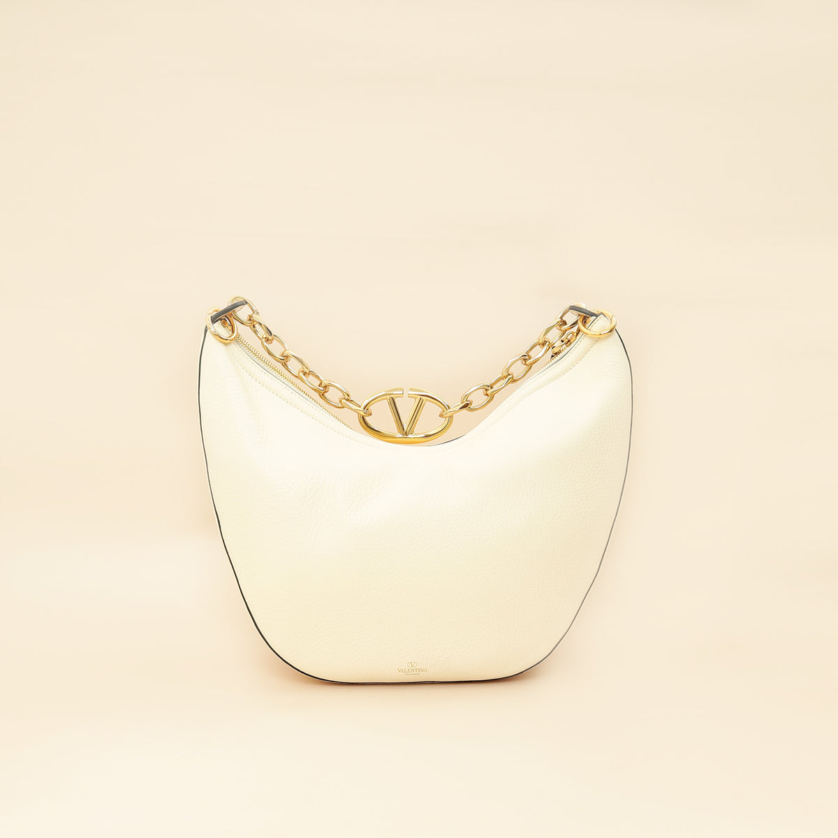 Valentino Ivory VLogo Moon Medium Hobo Bag W/ Chain