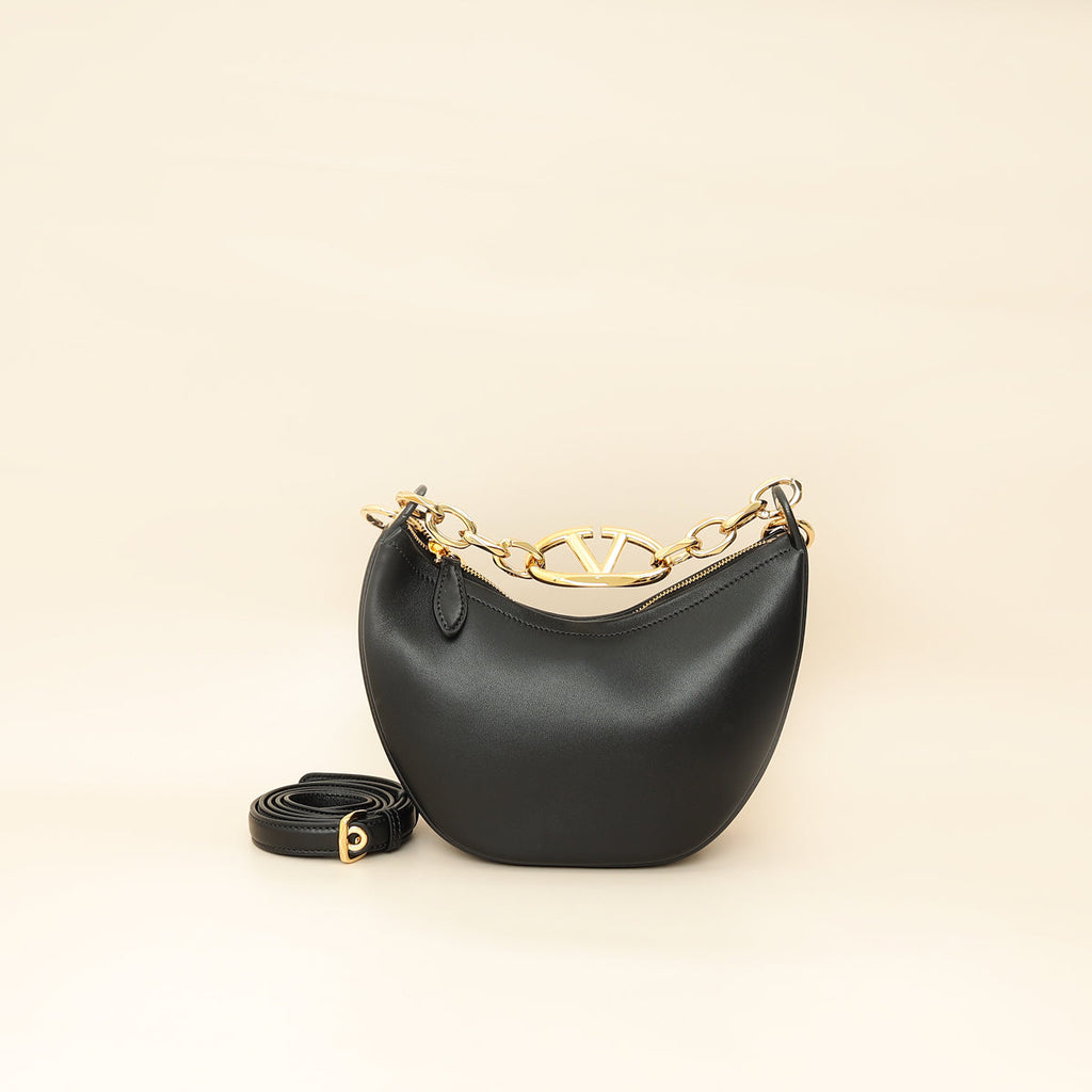 Valentino Black VLogo Moon Mini Hobo Bag W/ Chain