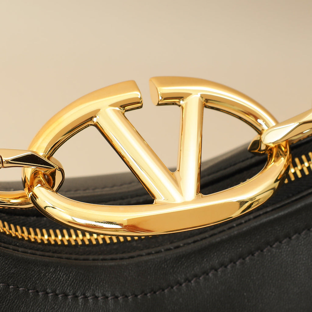 Valentino Black VLogo Moon Mini Hobo Bag W/ Chain
