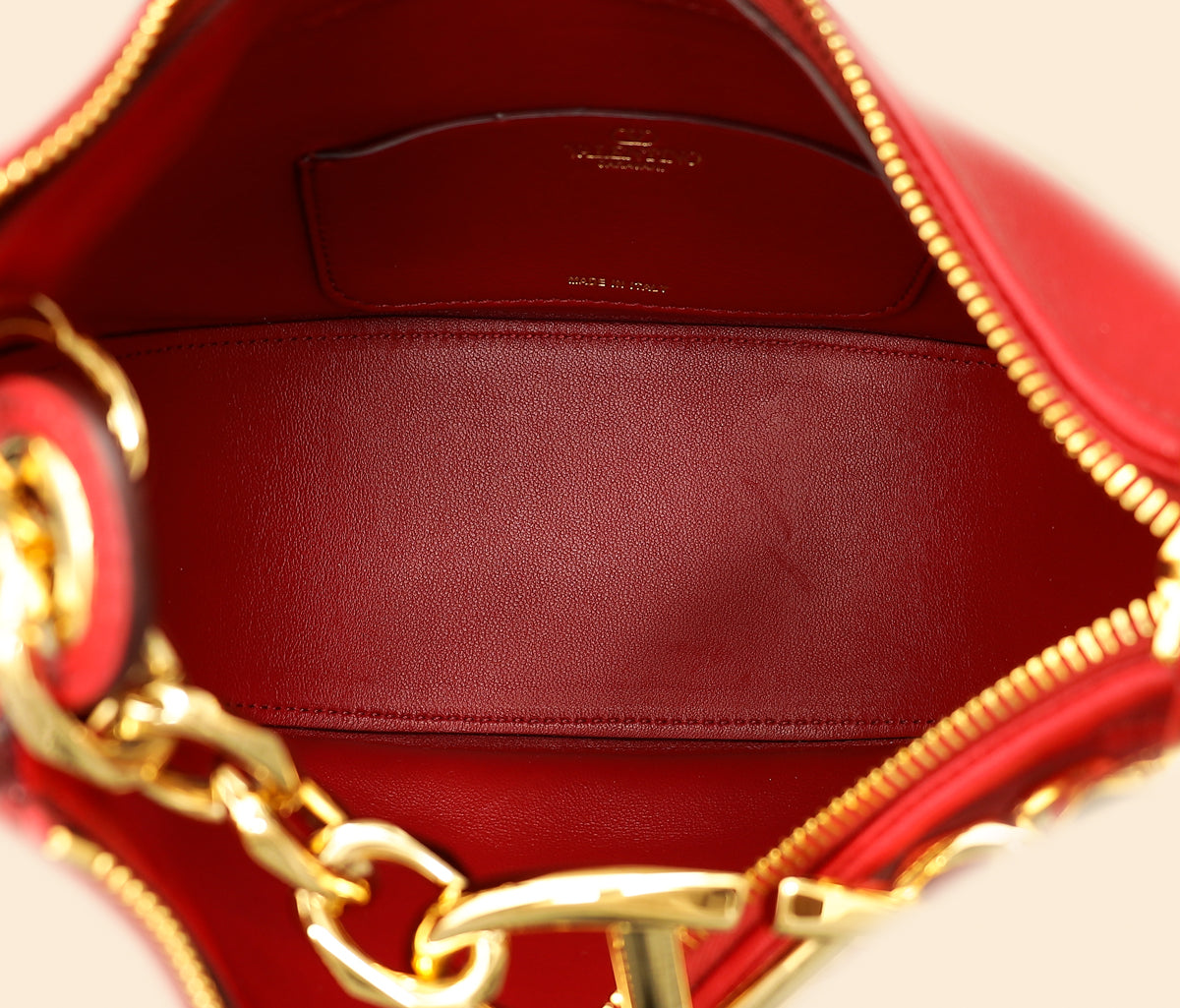 Valentino Red VLogo Moon Mini Hobo Bag W/ Chain