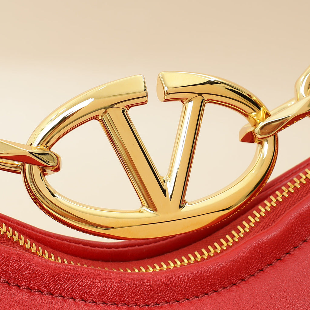 Valentino Red VLogo Moon Mini Hobo Bag W/ Chain