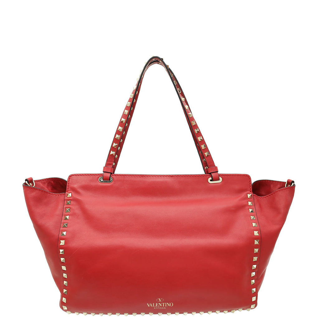 Valentino Red Vitello Rockstud Tote Bag