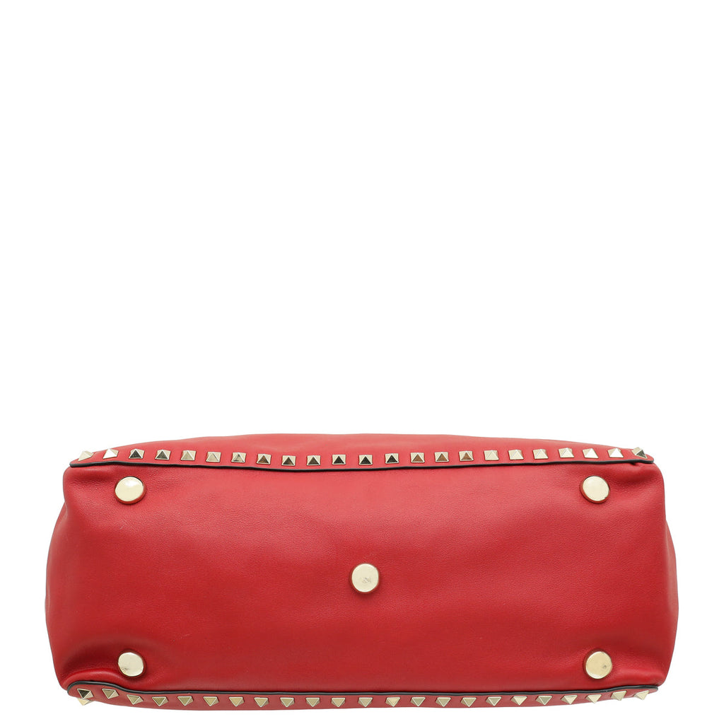 Valentino Red Vitello Rockstud Tote Bag