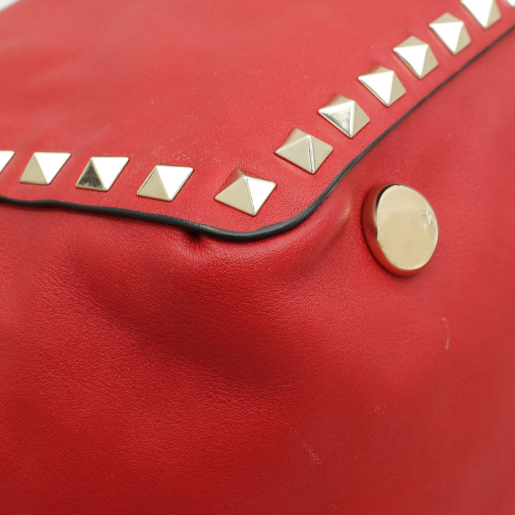 Valentino Red Vitello Rockstud Tote Bag