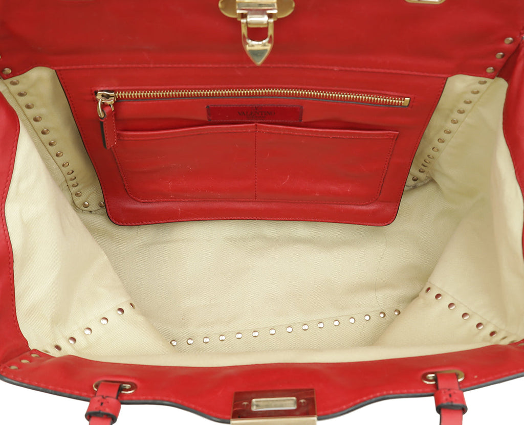 Valentino Red Vitello Rockstud Tote Bag