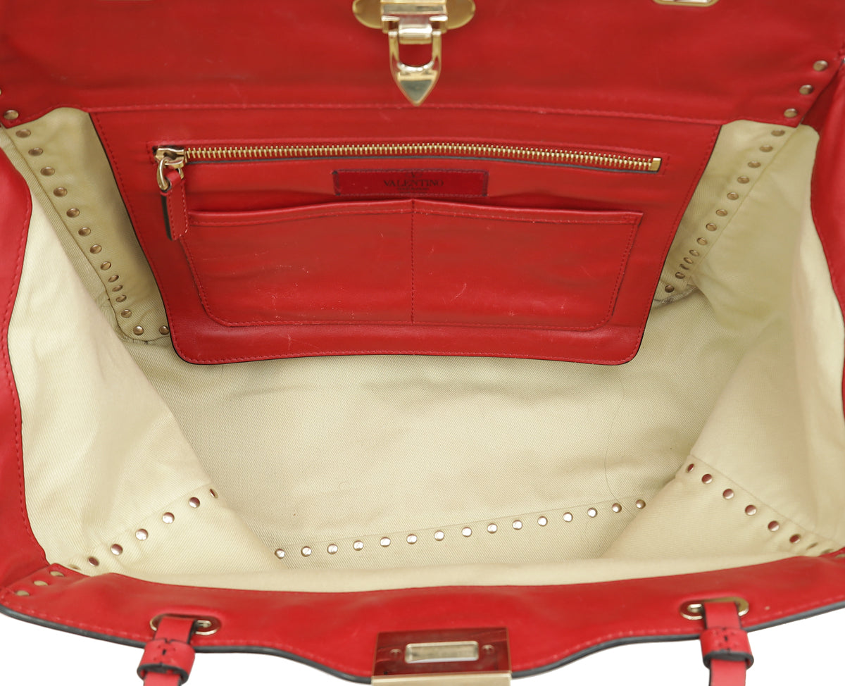 Valentino Red Vitello Rockstud Tote Bag