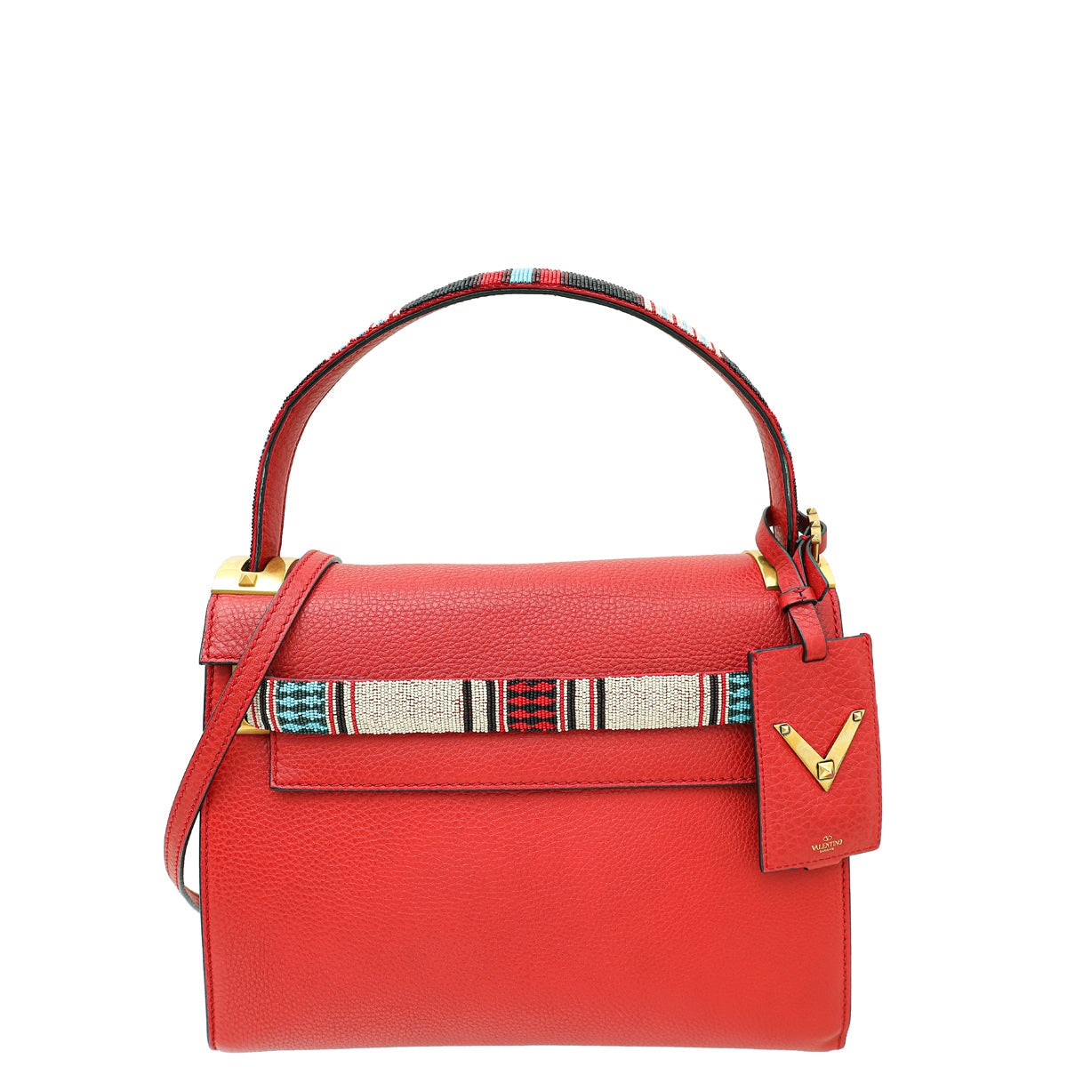 Valentino Red My Rockstud Single Handle Beaded Frame Medium Bag