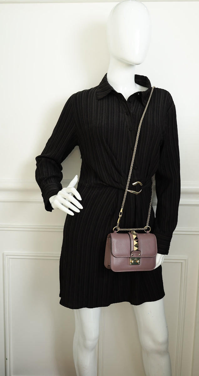 Valentino Dark Mauve Rockstud Glam Lock Flap Mini Shoulder Bag