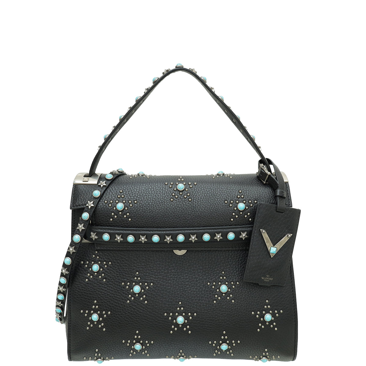 Valentino Black Rockstud Rolling Single Handle Bag