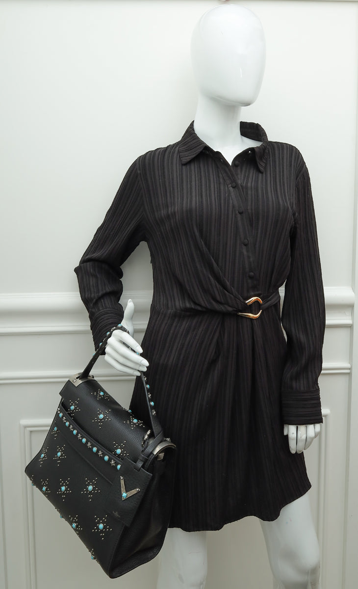 Valentino Black Rockstud Rolling Single Handle Bag