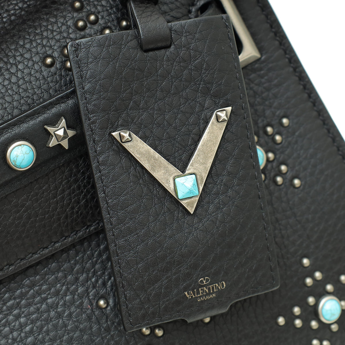 Valentino Black Rockstud Rolling Single Handle Bag