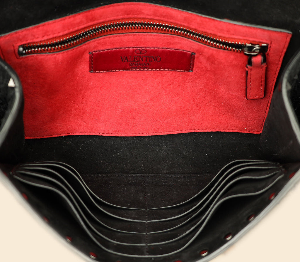 Valentino Black Rockstud Spike Chain Clutch Bag