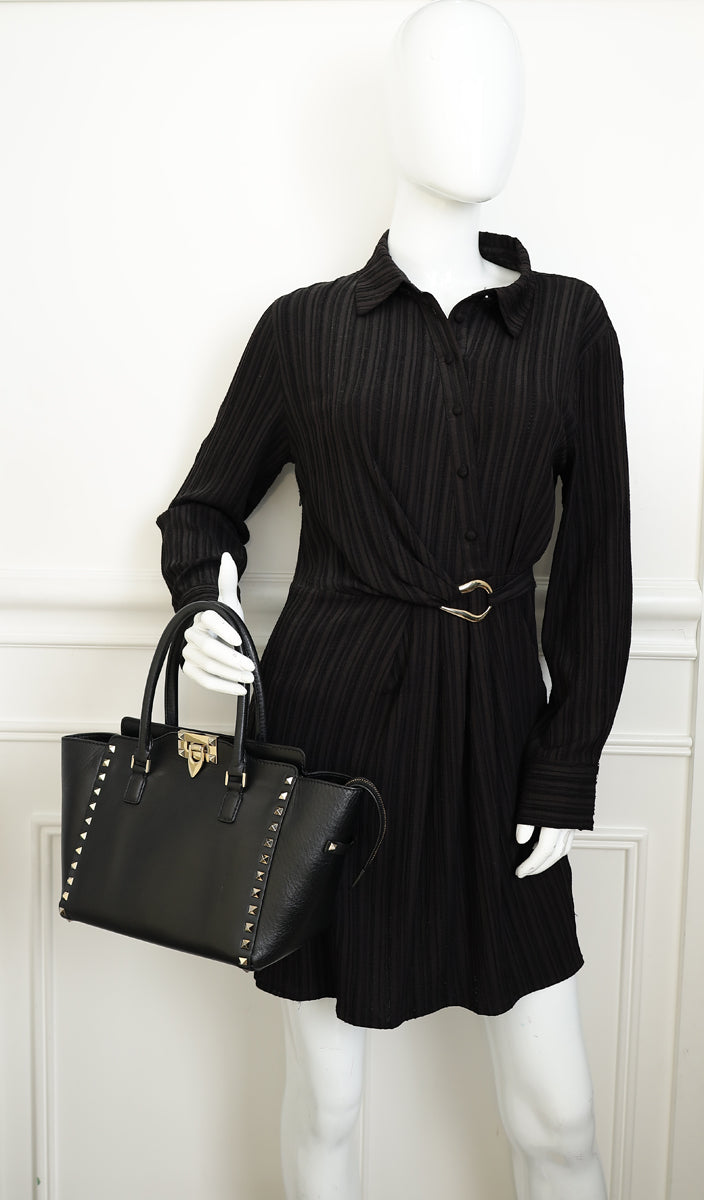 Valentino Black Rockstud Handle Tote Bag