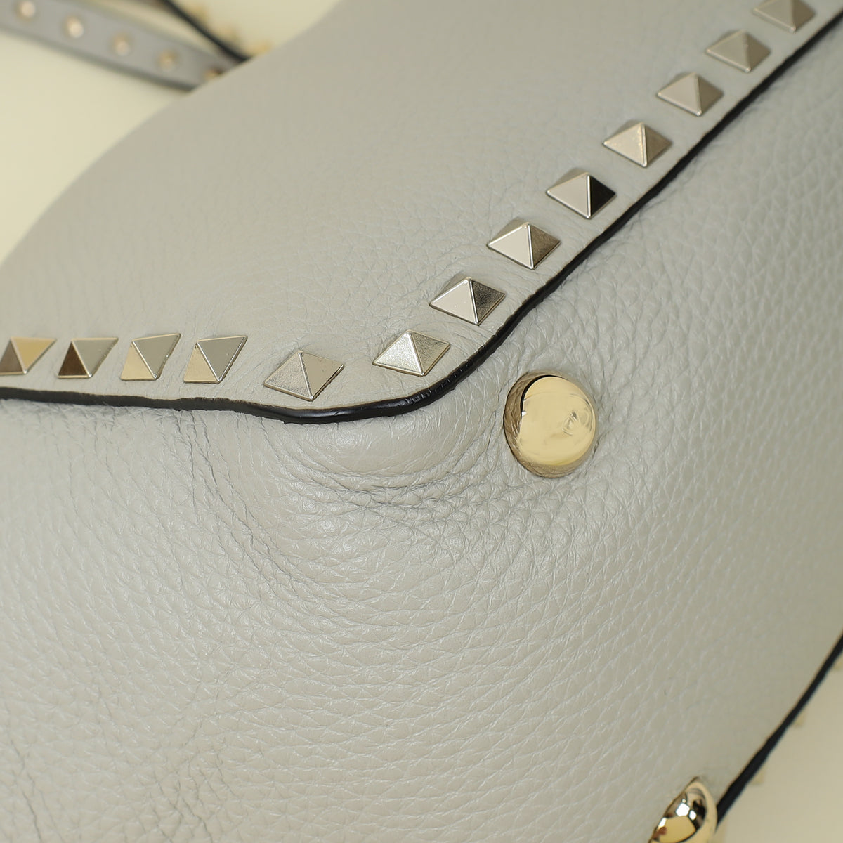 Valentino Light Grey Vitello Rockstud Handle Tote Bag