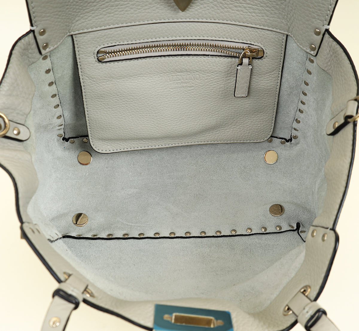 Valentino Light Grey Vitello Rockstud Handle Tote Bag