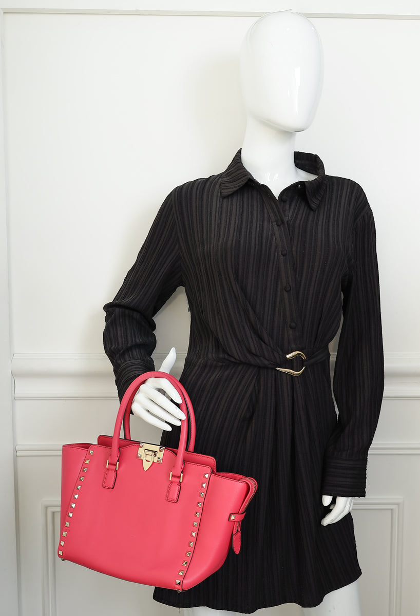 Valentino Fuchsia Rockstud Handle Tote Bag