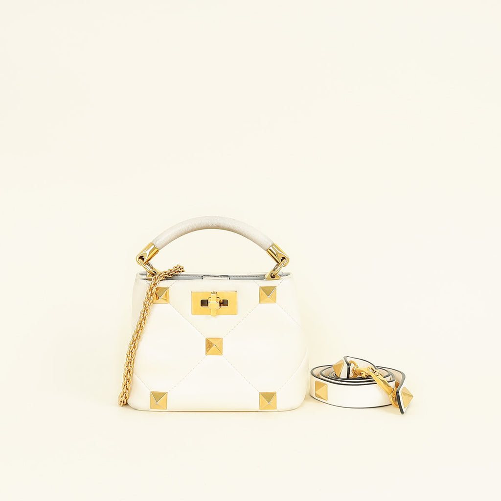 Valentino Creme Roman Stud Top Handle Bag